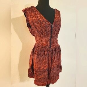 (C) Charlotte Russe Orange & Black Geometric Pattern Dress W/Zip Front (Size…